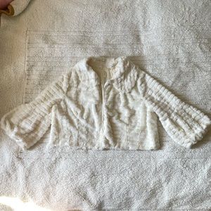 Tacera Patterned Collar Bell Sleeves Short White Faux Fur Coat Cover Up Cardigan